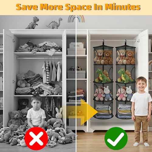 Black 4-Tier Stuffed Animal Storage Hammock Net for Kids