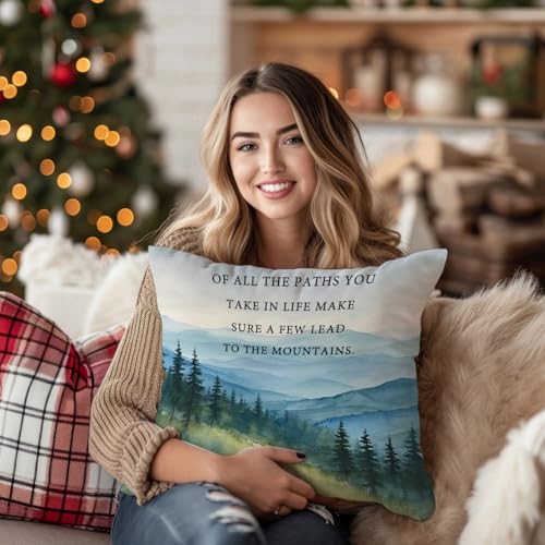 Watercolour Mountain Throw Pillow Cover 18x18, Soft Flannelette Nature Decor