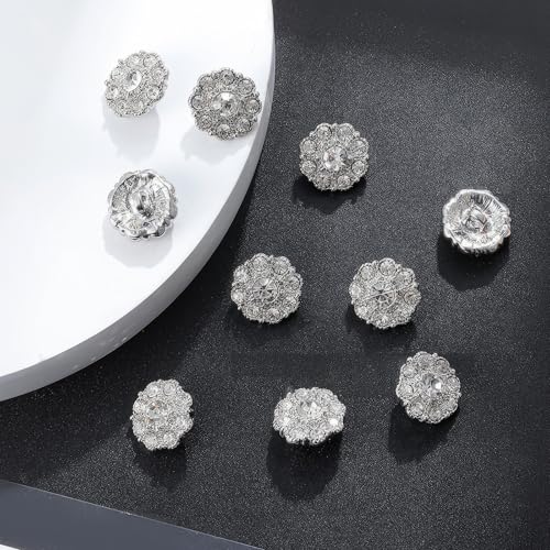 CECELORIA 10 Pcs Crystal Rhinestone Buttons 14mm Sew-On Embellishments for DIY Crafts