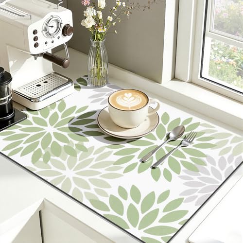 Findosom Floral Dish Drying Mat - 12" x 20" Ultra Absorbent Coffee Mat