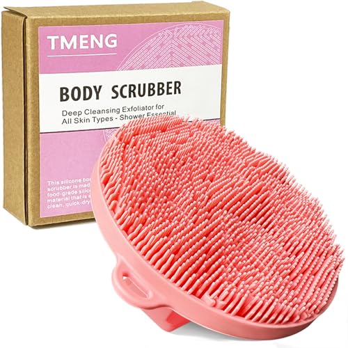 Tmeng Silicone Body Scrubber & Shower Brush for Gentle Exfoliating Pink