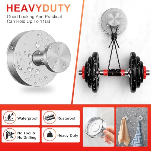 Canareen 2-Pack Suction Cup Stainless Steel Towel Hooks for Bathroom & Kitchen
