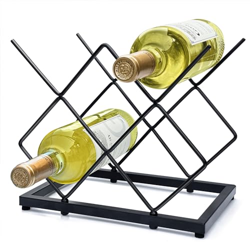 MCSAPIL 5-Bottle Countertop Wine Rack, Modern Black Metal Wine Holder