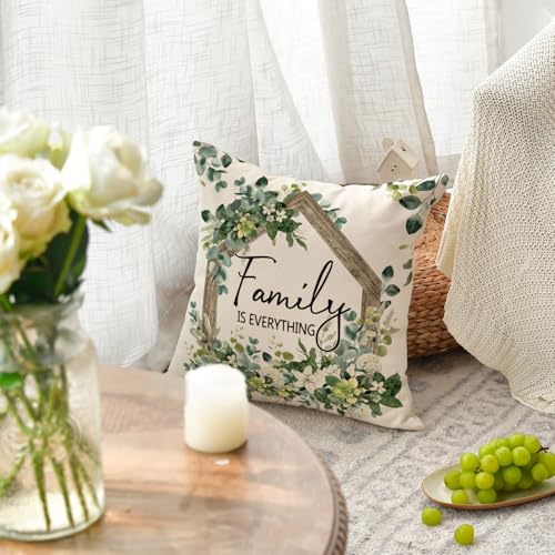 Spring Floral Throw Pillow Cover - 18x18 Eucalyptus Design