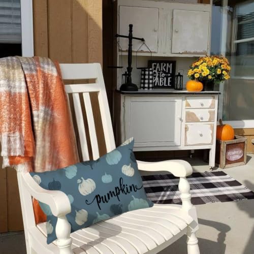 Dark Blue Pumpkins Fall Pillow Cover 12x20 Inch Autumn Decor