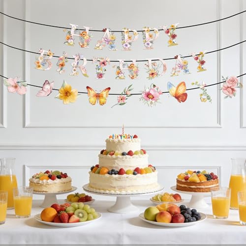 Wildflower Birthday Party Decorations Set - 3 Pre-Strung Banners
