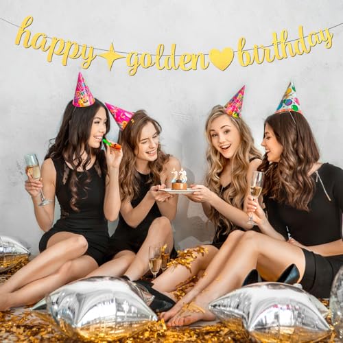Gold Glitter Happy Birthday Banner - Adjustable Pre-Strung Decor