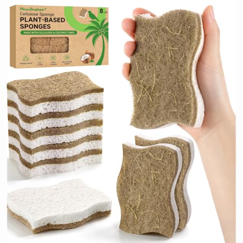 MoopBrushee 8 Pack Eco Friendly Kitchen Sponges - Natural Coconut Scrubber
