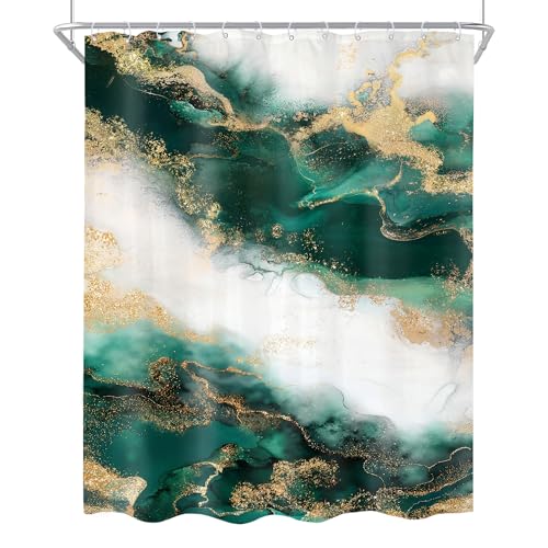 Cinbloo Emerald Green and Gold Marble Abstract Shower Curtain 60x72