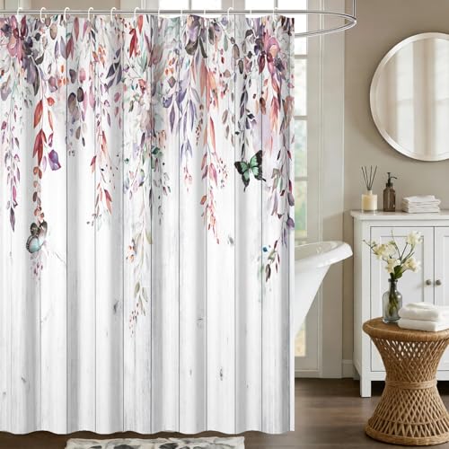 Yeele Eucalyptus Shower Curtain 72x72 - Waterproof Watercolor Leaf & Wood