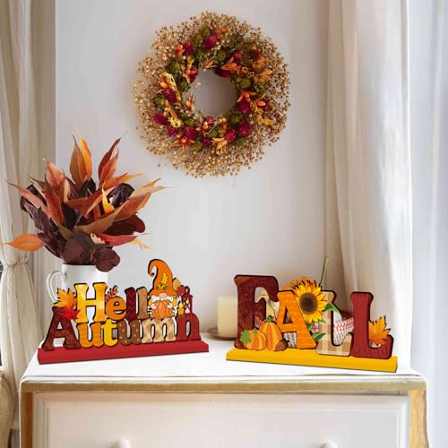 4Pcs Fall Table Decorations - Rustic Pumpkin & Gnome Centerpieces