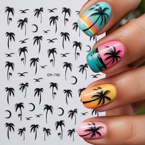 Beach Coconut Tree Nail Art Stickers - 12 Sheets Summer Tropical Decals