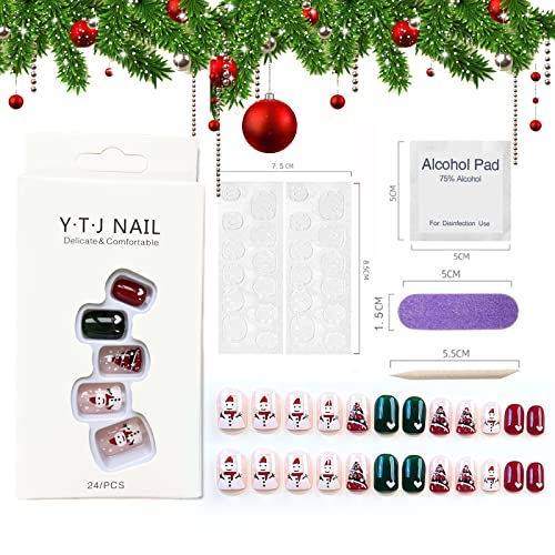 LETSWIN Christmas Press on Nails Short Square Santa Claus False Nails