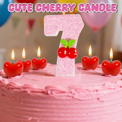 Cherry Number Birthday Candle Set with 5 Mini Cherry Candles