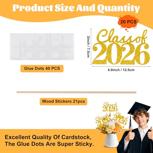 Graduation Decorations 2026 - 12 PCS Gold Glitter Table Centerpieces