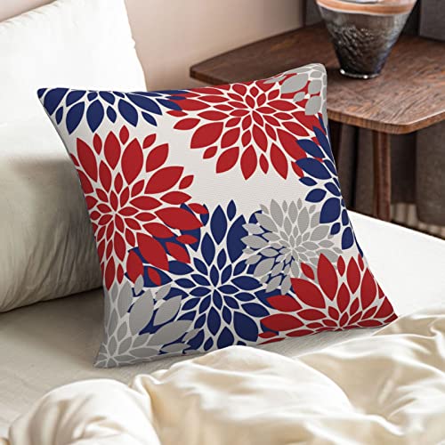 18" x 18" Blue and Red Dahlia Throw Pillow Covers - 2 Pack for 4th of July