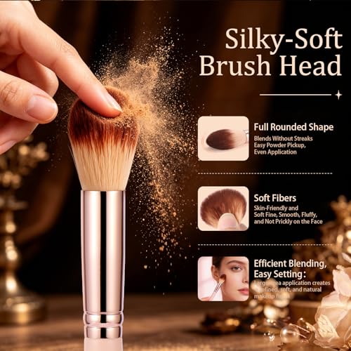AILNSX Large Powder Makeup Brush - Fluffy Synthetic Face Brush for Setting Powder, Blush and Bronzer with Pink Handle
