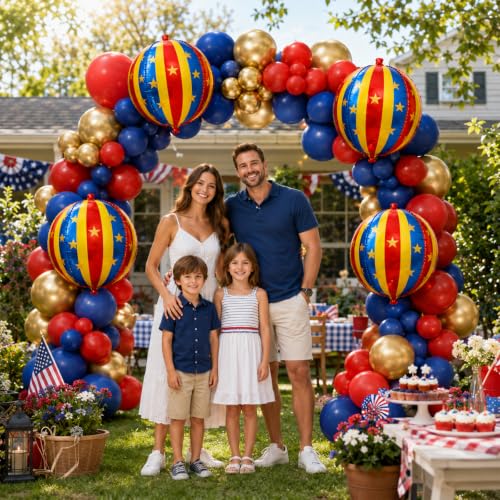 Red Blue Yellow 4 Pcs Carnival Foil Balloons - 22 Inch Striped