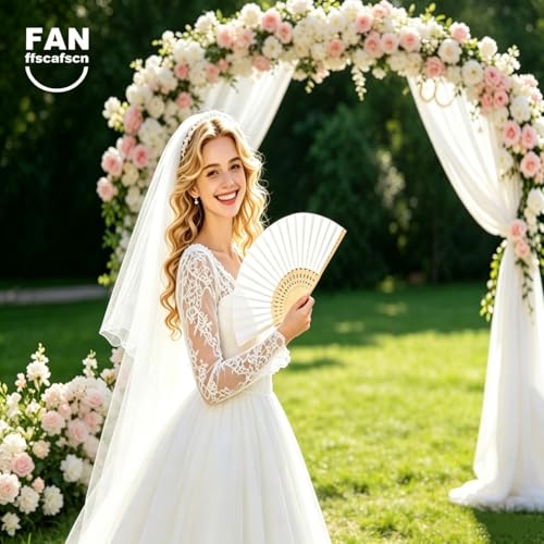 12-Pack 8.3 Inch White Paper Hand Fans for Weddings & Parties