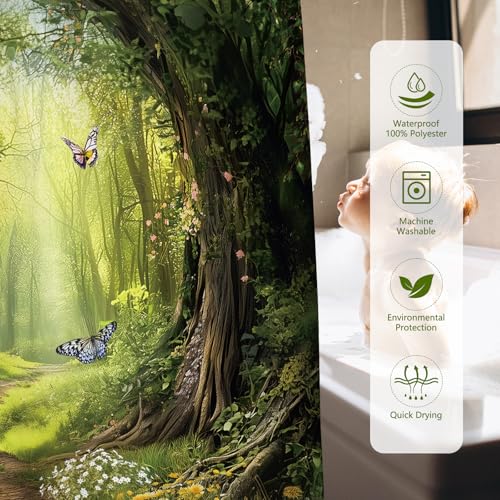 Enchanted Forest Shower Curtain - Waterproof Nature Design 72x72