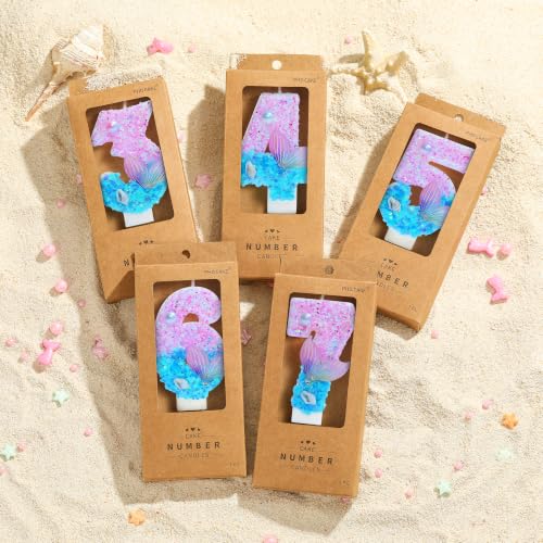 Pink Blue Mermaid Number 5 Cake Candles - 2.76 Inch Birthday Party Decorations