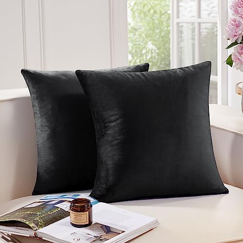 Deconovo Velvet Throw Pillow Covers 24x24 Inch - Black, Set of 2