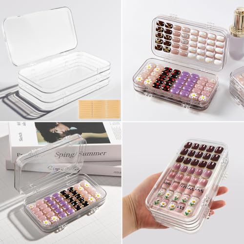 YOSINXU Tri-Fold Clear Press-On Nail Storage Box with Tape