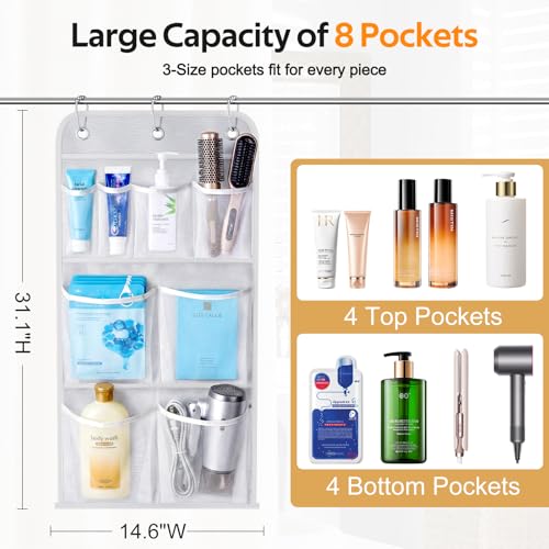 MISSLO White Hanging Mesh Shower Organizer with 8 Pockets and Hooks