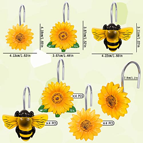 Whaline 12Pcs Shower Curtain Hooks - Bee & Sunflower Designs