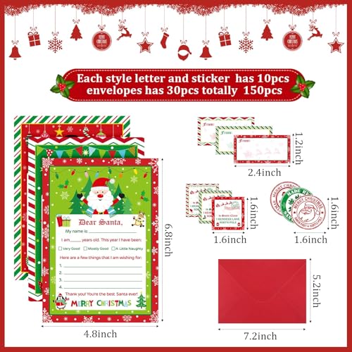 300 Pcs Christmas Letter to Santa Writing Kit with Envelopes & Stickers - Classic Variation