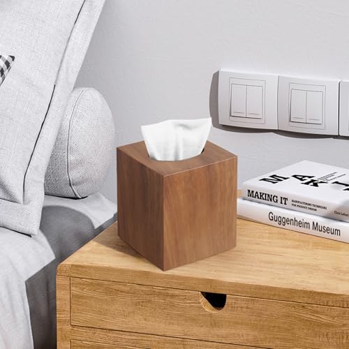 Square Acrylic Tissue Box Cover with Wood Grain Finish