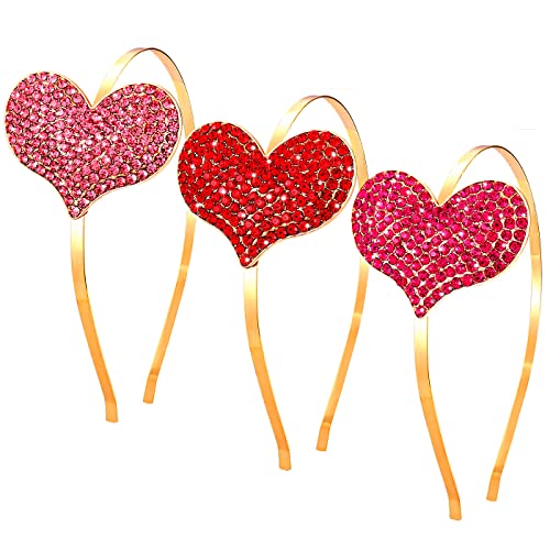 NVENF 3PCS Rhinestone Heart Headbands for Women Valentine's Day