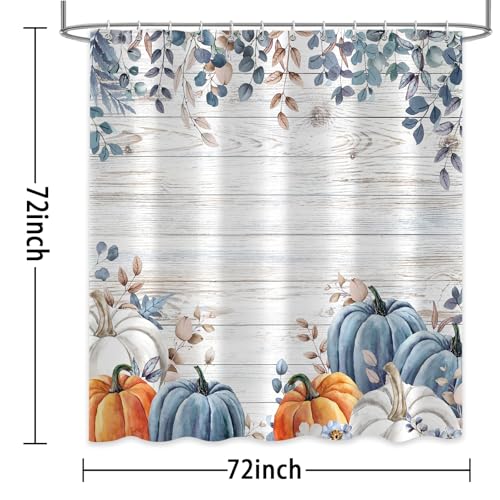 Blue Fall Pumpkin Shower Curtain, 72x72 Rustic Farmhouse Bath Decor (Fall-8)