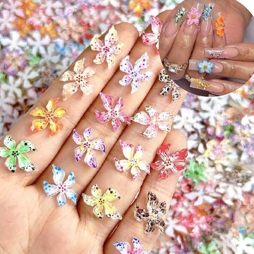 100 Pcs 3D Hawaii Flower Nail Charms Hibiscus Resin Floral Manicure Gems