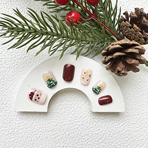 LETSWIN Christmas Press on Nails Short Square Santa Claus False Nails