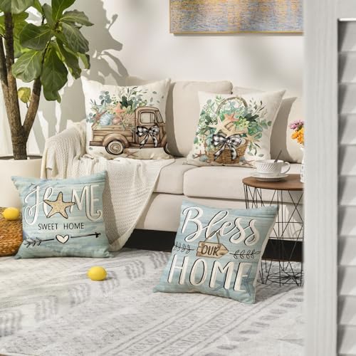 AVOIN colorlife Eucalyptus & Starfish Throw Pillow Covers 18x18 Set of 4