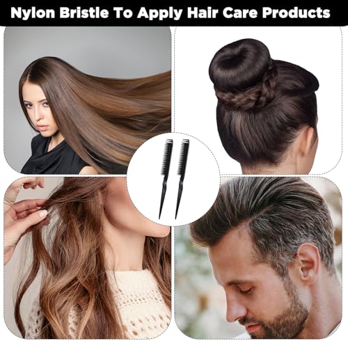 3 Row Hair Comb Set with Rat Tail Handle, Black Detangling Brush, 2PCS