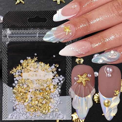 Ocean Nail Charms Starfish Seashell Pearls Mixed 3D Manicure Gems