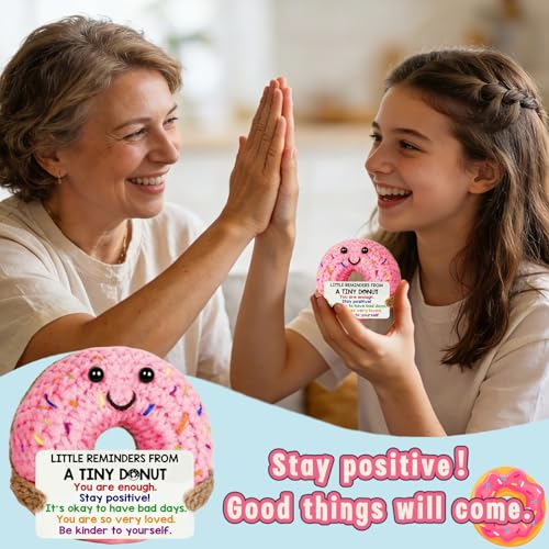 Cute Positive Donut Plush - Uplifting Crochet Gift for Friends