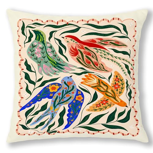 Four Little Birds Throw Pillow Cover 18x18, Soft Flannel Decorative Case