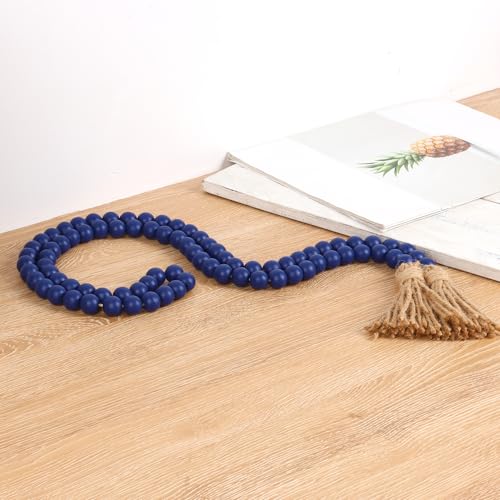 RAMIRABI 58-inch Navy Blue Wood Bead Garland - Rustic Farmhouse Decor
