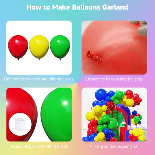 129PCS Colorful Balloon Arch Kit - Red, Yellow, Blue, Green