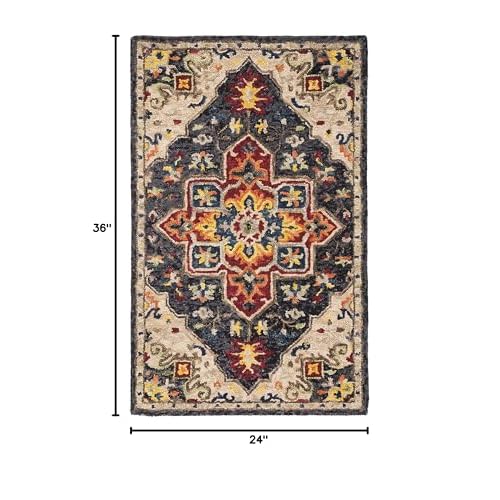 SAFAVIEH Aspen Collection Accent Rug - 2' x 3', Charcoal & Cream, Handmade Boho Medallion Wool, Ideal for High Traffic Areas in Entryway, Living Room, Bedroom (APN511H)