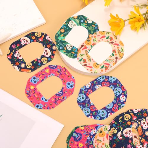 25pcs Adhesive Patches for Omnipod 5, Colorful CGM Overpatch Breathable Waterproof Sensor Covers Compatible with Omnipod (Day of The Dead Style)