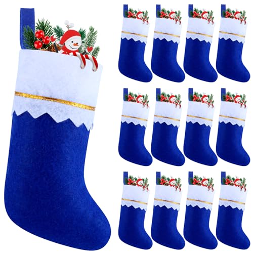 Blue Christmas Felt Stockings Bulk Set - 14.7 x 9.45 Inches, 12 Pcs
