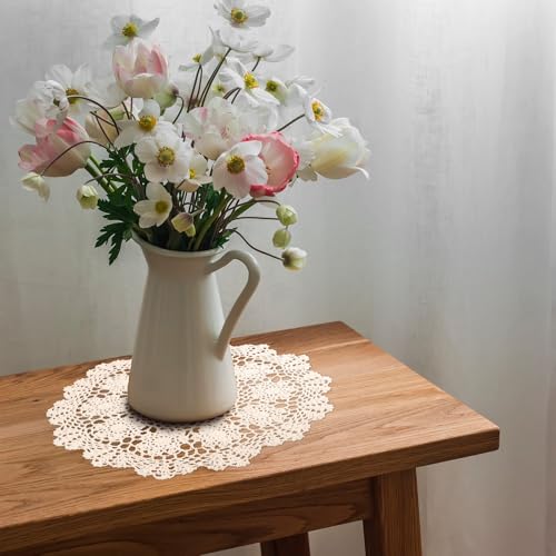 Beige Handmade Cotton Table Doilies - 15.7 Inch Vintage Lace Placemats