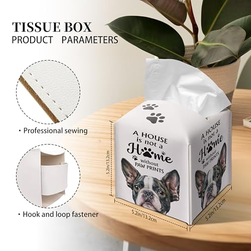 French Bulldog Tissue Box Cover - Square PU Leather Holder