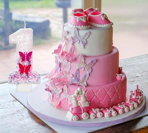 Rose Butterfly Number 4 Birthday Candle - Pink Cake Decoration