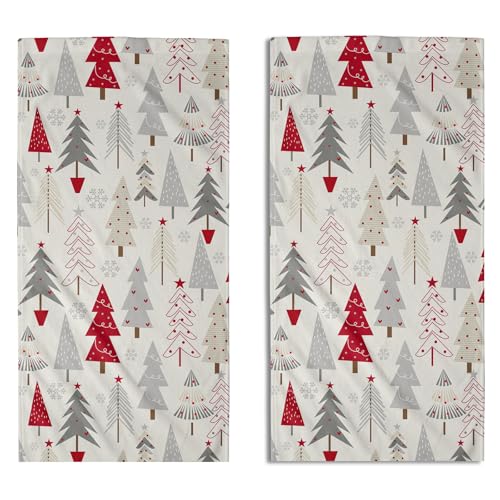 Christmas Tree Hand Towels Set (Red, Grey, Cream) - 2-Piece Holiday Decor