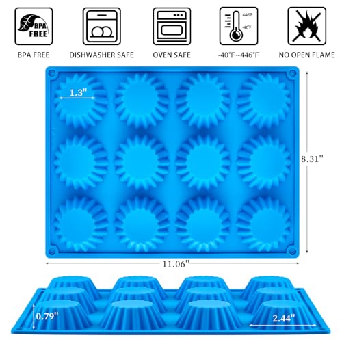 CLUEWR Silicone Peanut Butter Cup Molds - 3 Pack, 12 Cavity Non-Stick